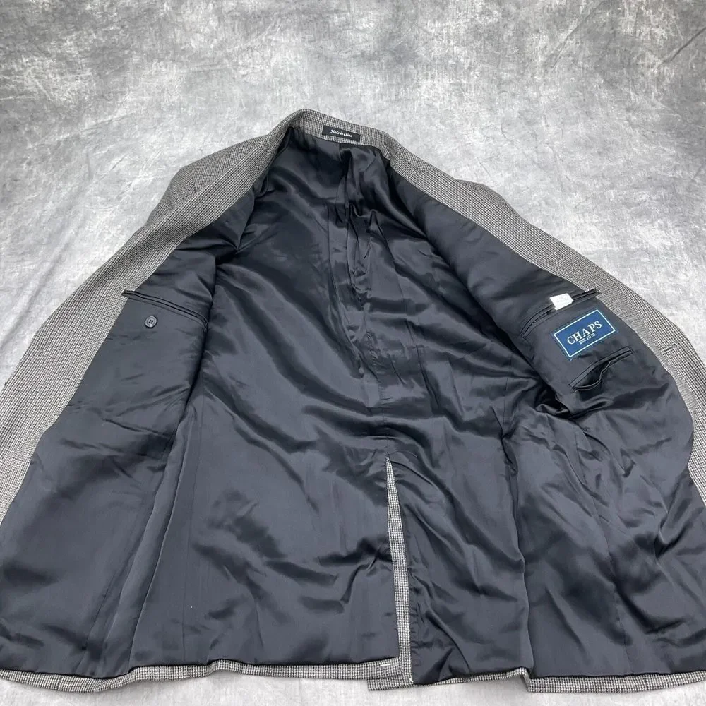 Chaps Blazer Men 40R Black Gray Brown Lambswool Classic‎ Career Sport Jacket